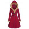 Manteau Long Bouclé en Fausse Fourrure Insérée - Rouge Vineux 3XL
