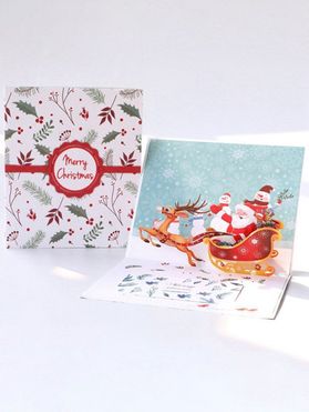 3D Santa Elk Print Christmas Gift Greeting Card
