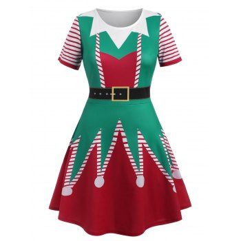 

Plus Size Christmas 3D Printed Dress, Red
