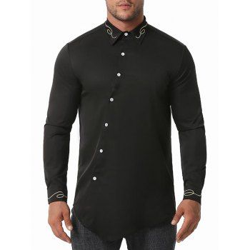 

Metallic Embroidered Asymmetrical Button Down Shirt, Black