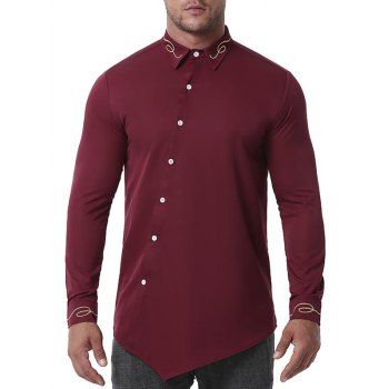 

Metallic Embroidered Asymmetrical Button Down Shirt, Red wine