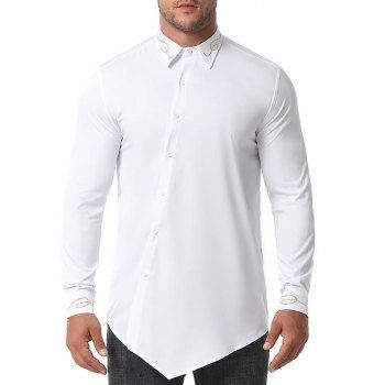 

Metallic Embroidered Asymmetrical Button Down Shirt, White