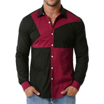 

Button Up Contrast Stitching Detail Shirt, Red wine