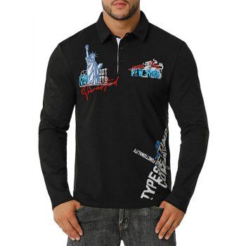 

Embroidered Statue of Liberty Graphic Button Front T-shirt, Black