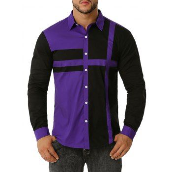 

Button Up Contrast Cross Print Shirt, Purple