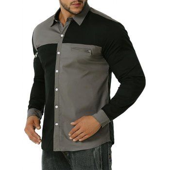 

Zipper Detail Button Up Contrast Shirt, Gray