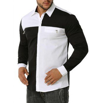 

Zipper Detail Button Up Contrast Shirt, White