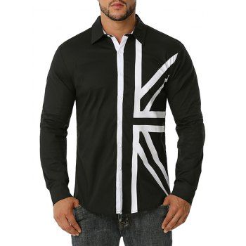 

Button Up Contrast UK Flag Print Shirt, Black