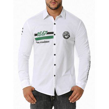 

Button Up Letter Embroidered Graphic Print Shirt, White