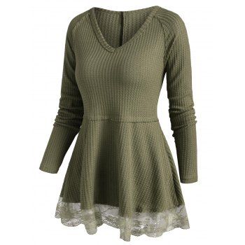 Image of Lace See Thru Hem Raglan Sleeve Tunic Knitwear