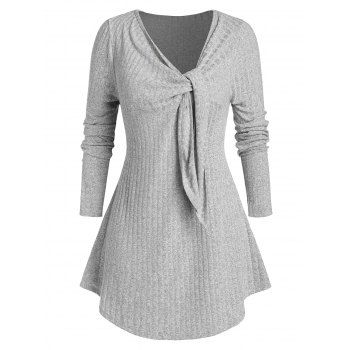 

Plus Size Wide Rib Twist Long Sleeve Knitwear, Light gray