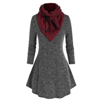 

Plus Size Detachable Neck Heathered Knitwear, Gray