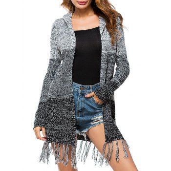 

Open Front Hooded Heathered Tassels Cardigan, Gray