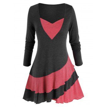 

Plus Size Bicolor Two Tone Flounce Skirted Tunic Tee, Ash gray