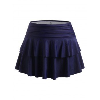 

Plus Size Ruched Tiered Flounce Bikini Bottom with Skirt, Deep blue