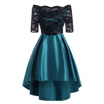 

Off Shoulder Lace High Low Sheer Party Dress, Green