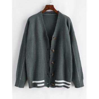 

Contrast Striped Button Up Cardigan, Gray