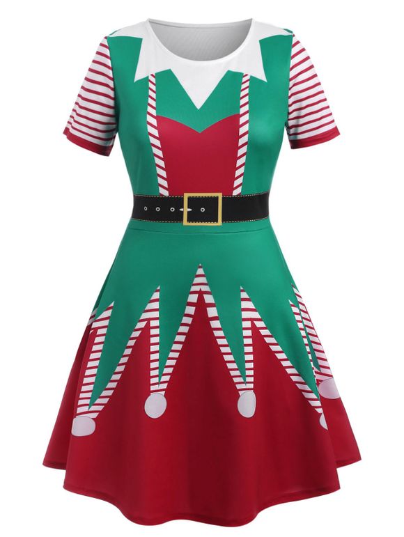 Robe Imprimé Noël en 3D Grande Taille - Rouge XL