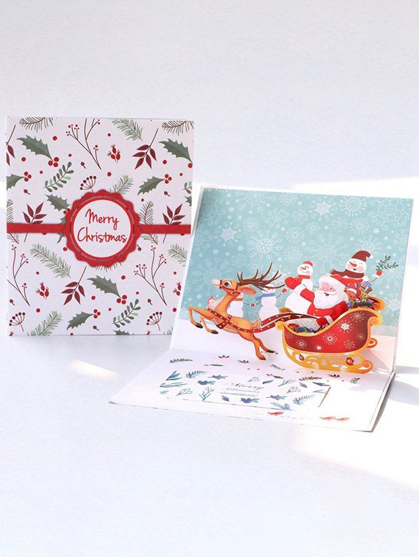 Carte de Vœux à Imprimé Élan et Père Noël 3D pour Cadeau - multicolor A 