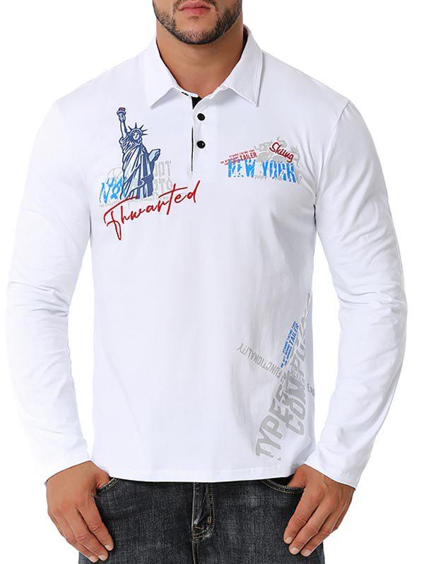 T-shirt Graphique Statue de Liberté Brodé avec Bouton en Avant - Blanc S