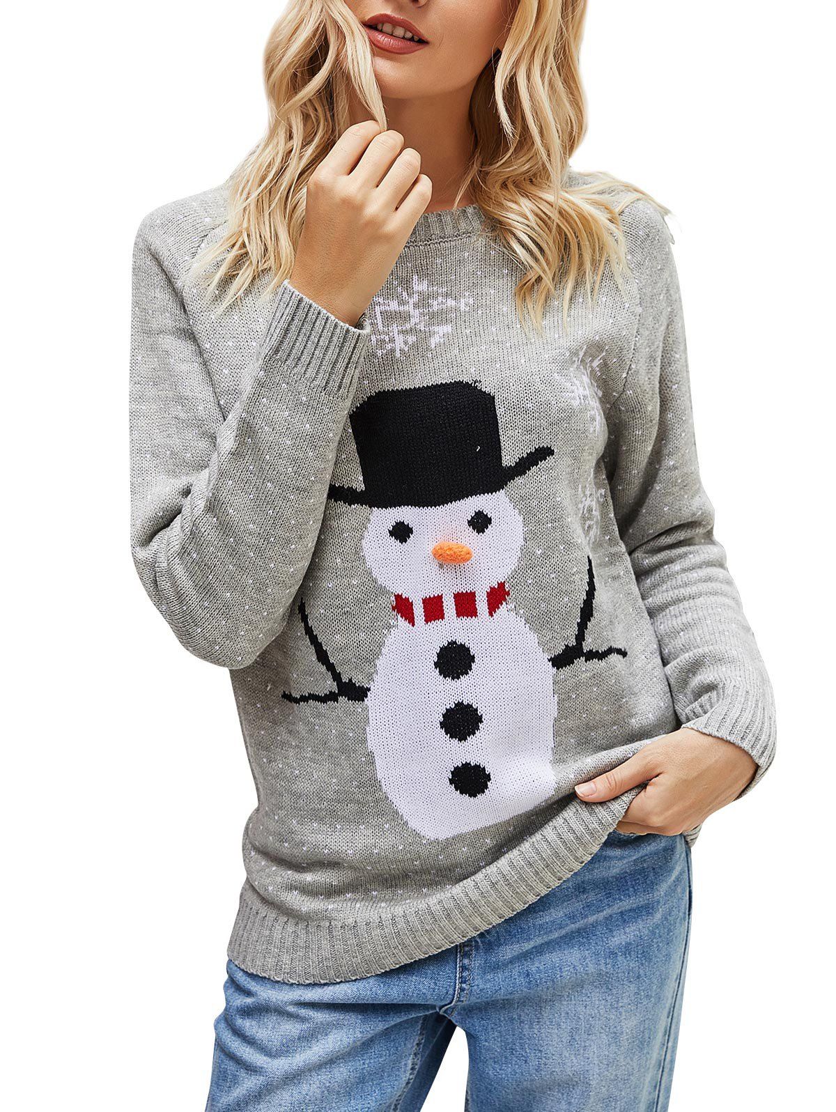 Snowman Snowflake Graphic Christmas Sweater - GRAY XL