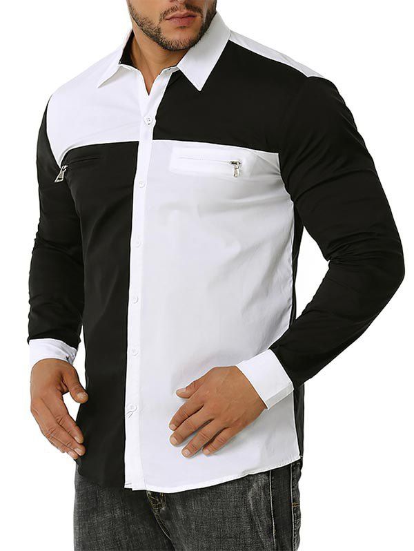 Chemise Contrastée Boutonnée Zip Détaillé - Blanc S