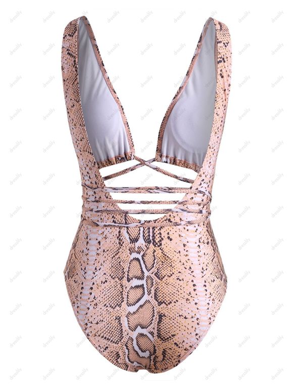 Maillot de Bain à Imprimé Serpent Noué Au Dos Bas Une-Pièce - orange clair S