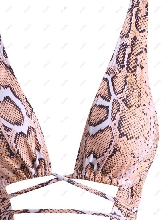 Maillot de Bain à Imprimé Serpent Noué Au Dos Bas Une-Pièce - orange clair S