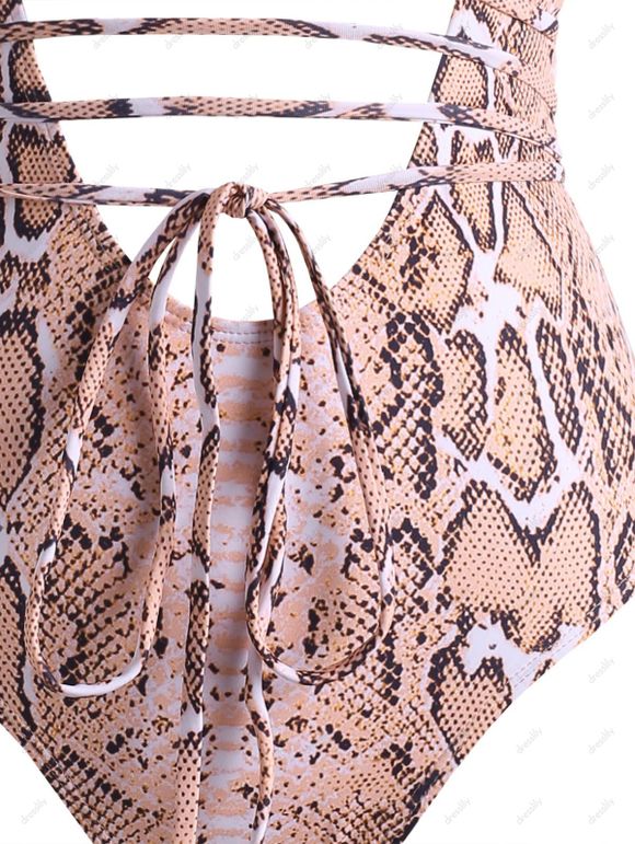 Maillot de Bain à Imprimé Serpent Noué Au Dos Bas Une-Pièce - orange clair S