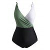 Maillot de Bain Superposé Matelassé en Blocs de Couleurs Grande Taille Une-Pièce - Noir L