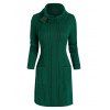 Mini Robe Pull en Tricot à Câble avec Poches à Col Roulé - Vert profond L