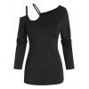 T-Shirt Simple à Épaules Dénudées avec Bretelles - Noir 3XL