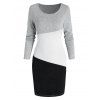 Robe Pull Fourreau Contrastée à Manches Longues - multicolor A 2XL