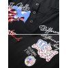 T-shirt Henley Drapeau Américain Lettre Brodée - Noir XL