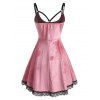 Lace Hem Grommet Velvet Caged A Line Dress - LIGHT PINK M