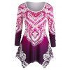 T-shirt Mouchoir Ombré Ethnique Imprimé de Grande Taille - Rose Foncé 1X