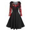 Robe de Noël à Carreaux à Imprimé Flocon de Neige et Nœud Papillon à Lacets - Noir 3XL