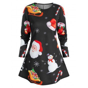

Christmas Santa Claus Snowflake Printed T Shirt, Black