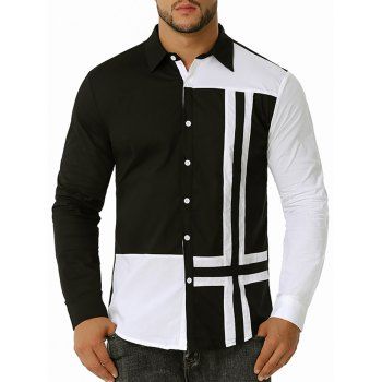 

Contrast Cross Print Button Up Shirt, Black