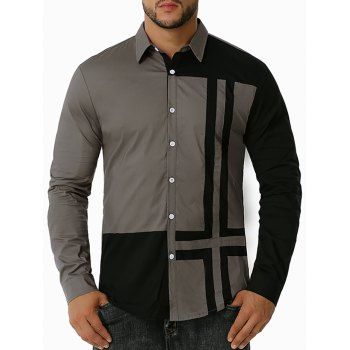 

Contrast Cross Print Button Up Shirt, Gray