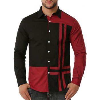 

Contrast Cross Print Button Up Shirt, Red wine