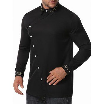 

Button Up Lines Embroidered Shirt, Black