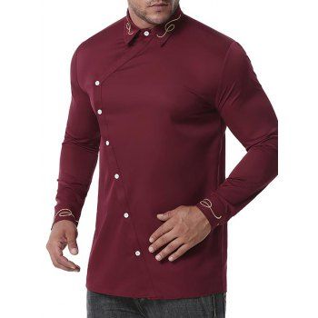 

Button Up Lines Embroidered Shirt, Red wine