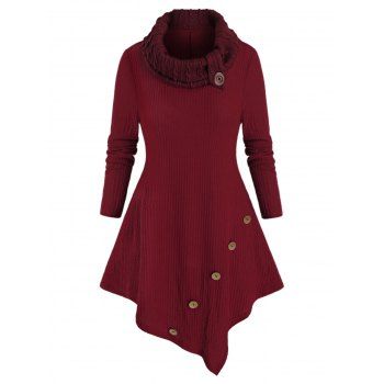 

Plus Size Uneven Hem Turtleneck Knit Sweater, Red wine