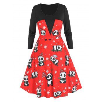 

Plus Size Christmas Panda Snowflake A Line Dress, Multicolor a