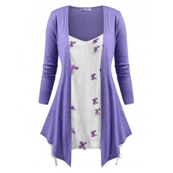 Image of Butterfly Applique Mesh Panel Plus Size Combo Top