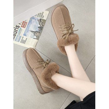 

Lace Up Faux Fur Flat Snow Boots, Brown