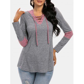 

Lace Up Hooded Kangaroo Pocket T Shirt, Multicolor a