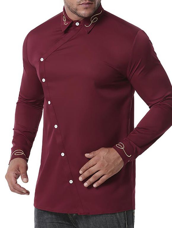 Chemise Brodée Boutonnée - Rouge Vineux XL