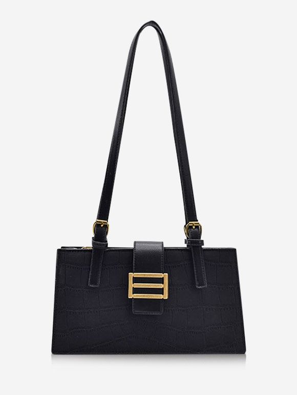 Sac à Bandoulière Rectangle Rétro Embelli de Métal - Noir 